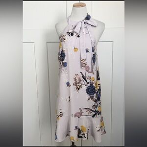 Chelsea28 Womens Dress Floral High Neck Tie Ruffle Hem Open Back